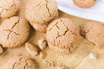 Gluten-free homemade oatmeal cookies in close-up. Shallow depth of field. Natural image..