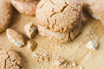 Gluten-free homemade oatmeal cookies in close-up. Shallow depth of field. Natural image..