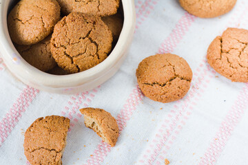 Top view of gluten-free homemade oatmeal cookies. Natural image..