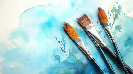 Fototapeta premium watercolor paints and brushes
