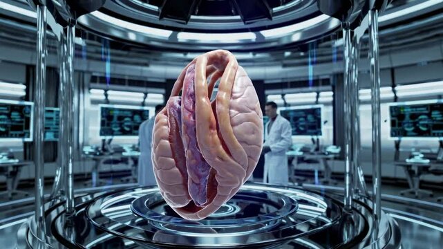 Scientists conduct groundbreaking research on artificial heart in futuristic laboratory setting