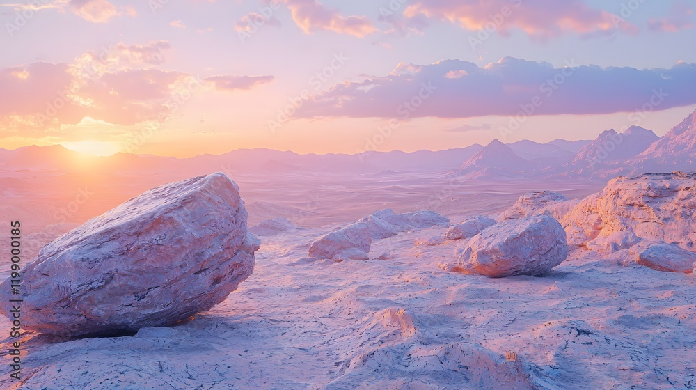 Aufkleber smooth desert rock formations glowing under a soft sunrise, blending realism with abstract lighting