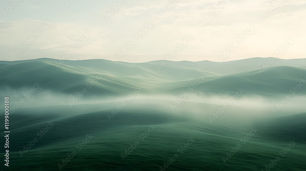 Aufkleber Soft mist rolling over rolling hills, blending seamlessly with abstract glowing gradients