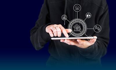 idea for smart house technologies. Using your smartphone, manage every aspect of your house. system for home automation. Future technology.