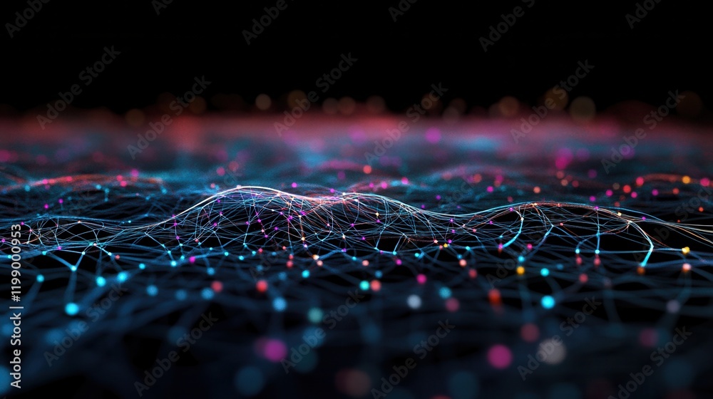 Poster abstract colorful business connection of lines from nodes it is connected to endless nodes and repre
