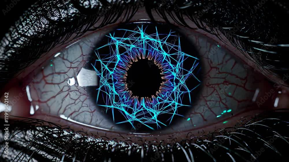 Fototapete exploring the mesmerizing patterns and colors of a digitally enhanced eye representation with vibran