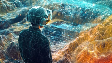 Futuristic 3D holographic visualization of resource and geophysical data analysis for advanced geological surveying mining and energy discovery