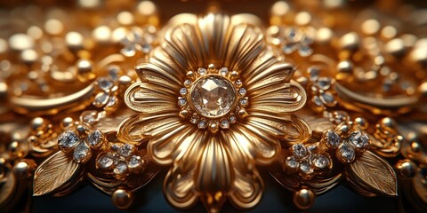 Golden Floral Jewelery with Diamonds: Exquisite Craftsmanship