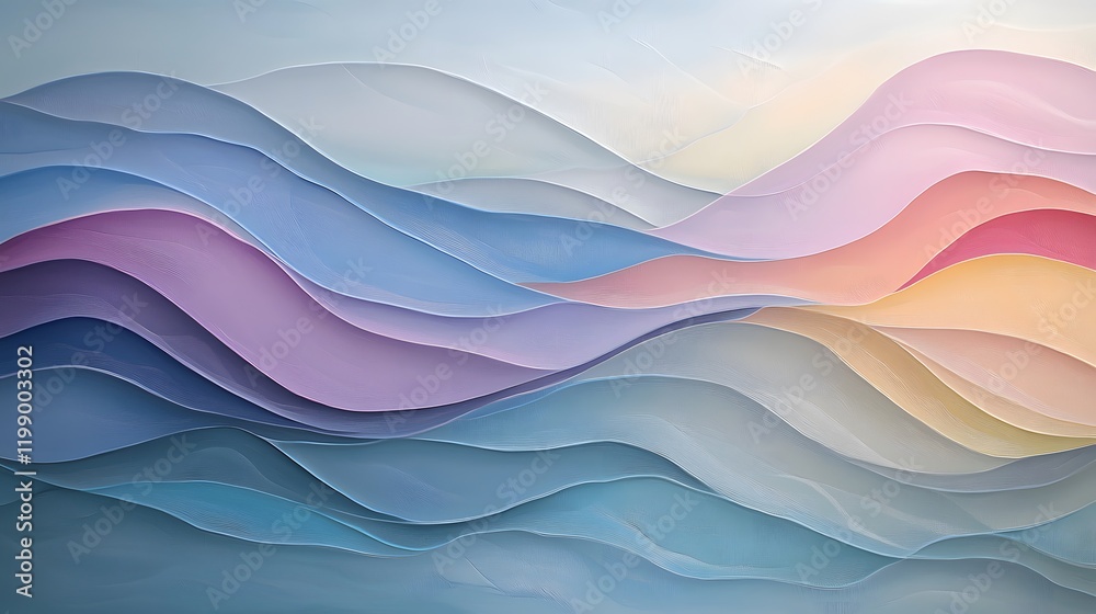 Poster Soft pastel waves blending seamlessly into each other, evoking a sense of fluid motion