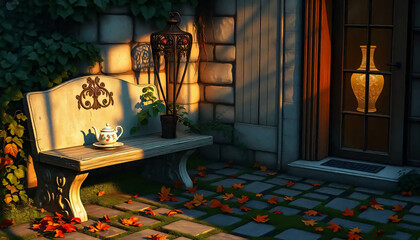 A_icon_of_In_an_enchanting_twilight_garden,_a_harmonious_symphony_of_inanimate_objects_unfolds_The_sun's_last_rays_caress_a_weathered_stone Generative AI