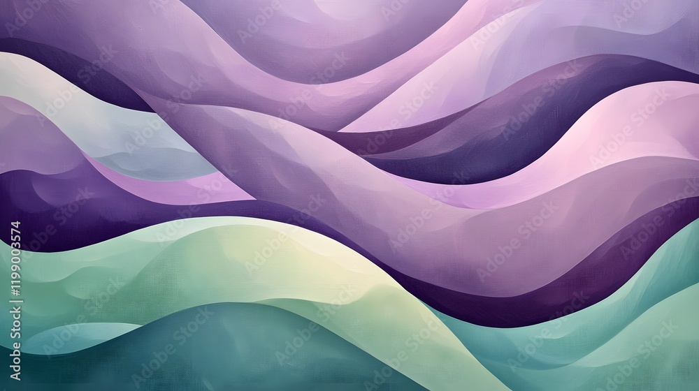 Poster smooth arcs in lavender and sage green, flowing across the canvas like a gentle breeze