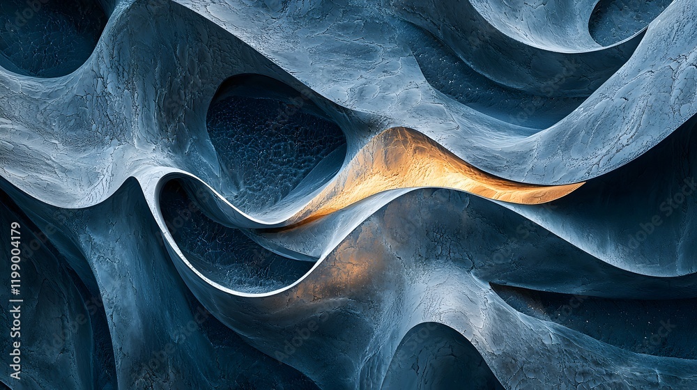 Poster close-up of smooth, glowing patterns resembling flowing lava, but in cool tones of blue and gray