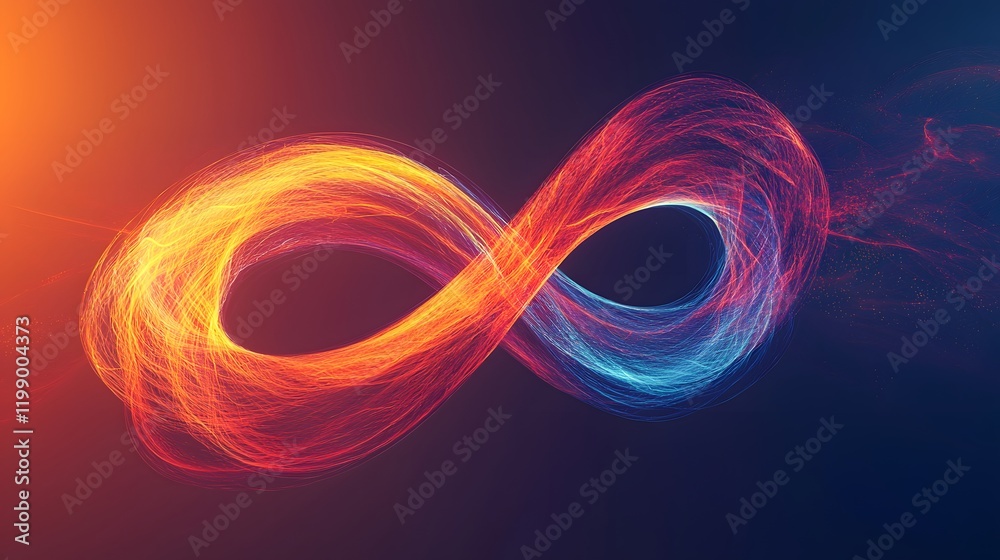 Aufkleber An abstract infinity loop made of glowing fibers, floating against a gradient background