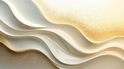 Obraz premium A minimalist wave-like pattern in cream and gold, blending seamlessly with a glowing backdrop