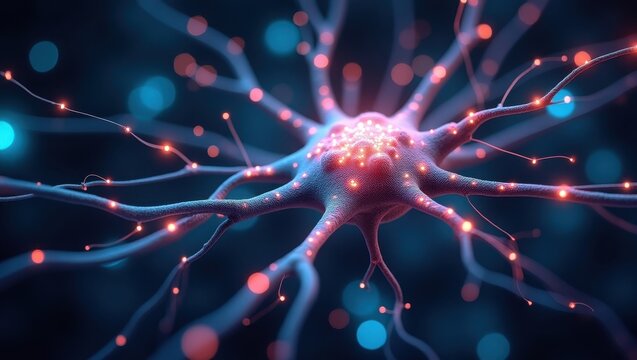 Visual representation of a neural network with glowing connections showcasing data processing in a dynamic environment