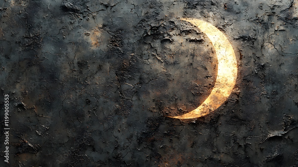 Poster A glowing crescent arc casting subtle, diffused light across a textured surface