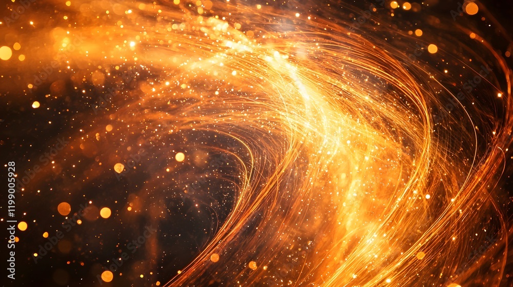 Fototapete soft glowing particles drifting in slow motion, creating trails of light in a dark void