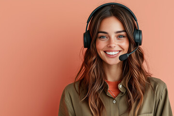 Engaging customer support representative with headset providing assistance in a friendly environment