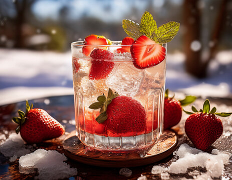Cocktail de fruta copa de bebida de fresa en la nieve