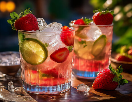 Cocktail de fruta copa de bebida de fresa y lima