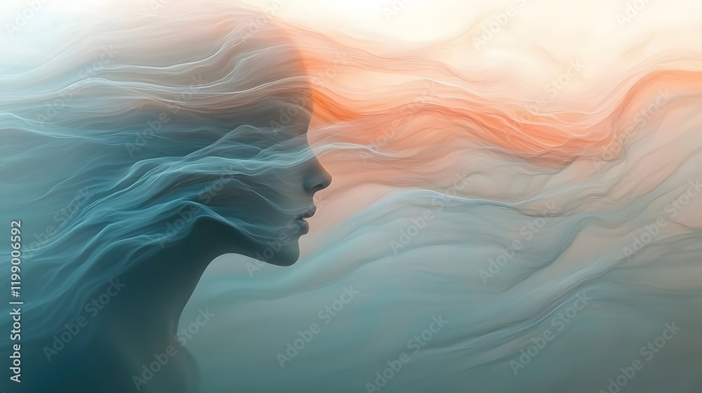 Poster A person painting softly on a large canvas, their brush strokes blending into calm, flowing gradients