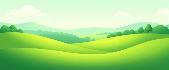 Obraz premium Serene green hills and trees under a clear sky: tranquil nature landscape