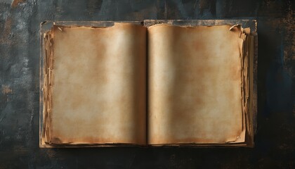 Fototapeta premium Aged Book Open Displaying Blank Pages
