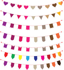 Carnival garland with flags for festive decoration in yellow, golden, red colors