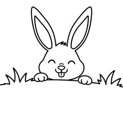 Obraz premium Easy and bold coloring page of a happy bunny peeking over grass