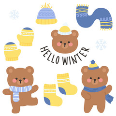 Hello Winter Bear Sticker Sheet with Knitted Hats and Scarves