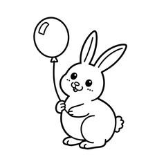 Obraz premium Easy and bold coloring page of a happy rabbit holding a balloon