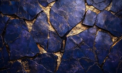  Abstract texture of dark blue and purple stones with warm golden highlights. Generative AI