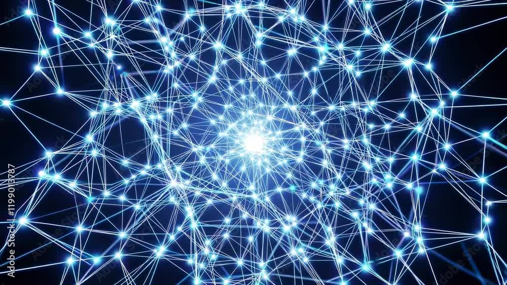 Poster abstract network visualization illustrating interconnected data points in a dynamic design