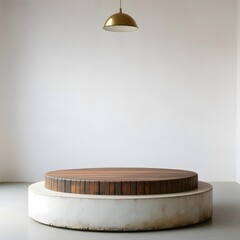 Timeless Elegance Ceramic Vintage Podium with Wood and Brass Accents