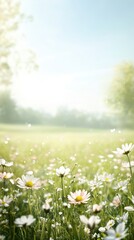Springtime daisies in sunlit meadow