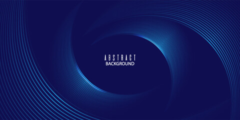Abstract dark blue modern futuristic banner background. Glowing blue oval lines pattern design. Swirl ellipse lines element. Circular motion. Suit for banner, brochure, cover, flyer, website