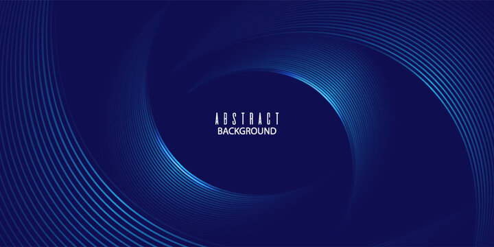 Abstract dark blue modern futuristic banner background. Glowing blue oval lines pattern design. Swirl ellipse lines element. Circular motion. Suit for banner, brochure, cover, flyer, website