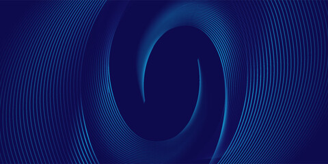 Abstract Dark Swirl With Radiant Blue Line Patterns on dark blue backhround, Spiral lines. Geometric oval pattern. Futuristic technology concept. Vector illustration