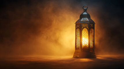 Fototapeta premium Ornamental Arabic lantern with the burning candle