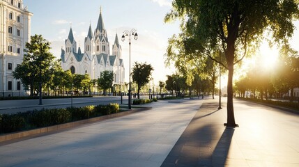 Obraz premium Sunlit City Square with Cathedral