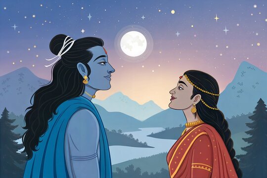 Lord Shiva and Goddess Parvati Illustration. Happy maha Shivratri. happy Gangaur