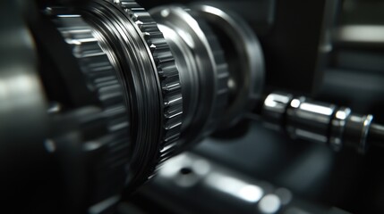 Close-up shot of a camera lens on a machine, suitable for use in technology or engineering context