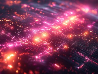 Fototapeta premium Glowing circuit board data flow with vibrant background lights