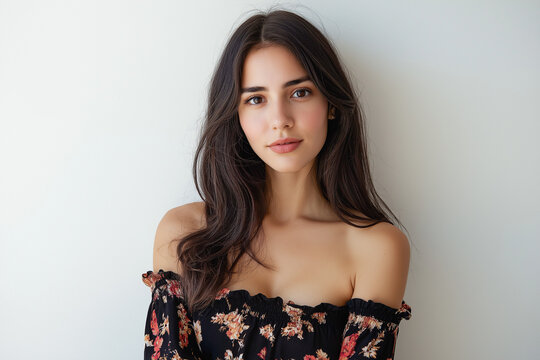 Full body image of a gorgeous 24 years old Argentinian woman looking at camera, expressing natural beauty
