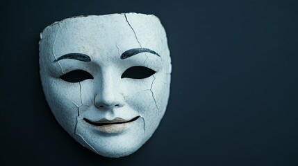 A pair of theater masks one smiling and one frowning both cracked symbolizing the deceptive duality of gaslighting behavior 