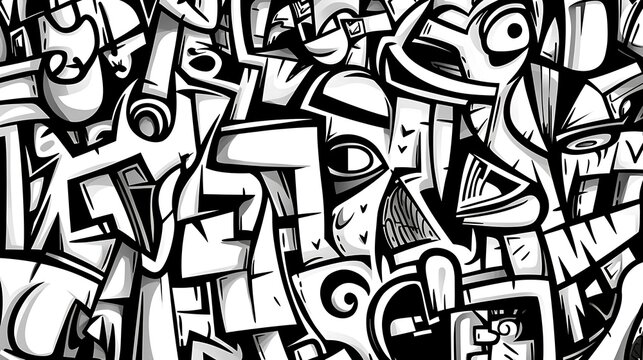 Fototapeta Abstract black and white graffiti art background texture
