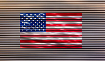 American waving flag painted on a Galvanized rusty door 