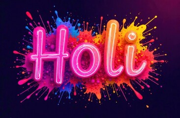 A vibrant Holi merchandise banner with bold splashes of neon colors forming dynamic patterns