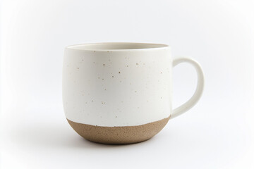 A white ceramic coffee mug with a simple design, isolated on a white background