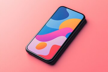 Vibrant phone with colorful abstract design on pink background